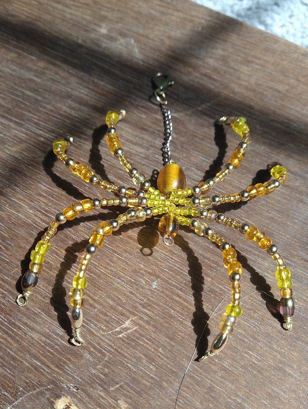 Hand Crafted Honey Drop Beaded Spider • Yellow, Amber, & Gold Accented - Picture 11 of 13